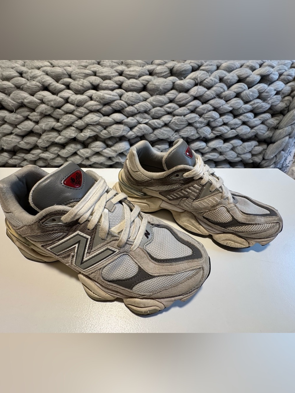 New Balance 9060 Beige & Gray Mesh Suede Sneakers sz 9